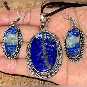 Lapis Lazuli in Pyrite Pendant & Earrings Set